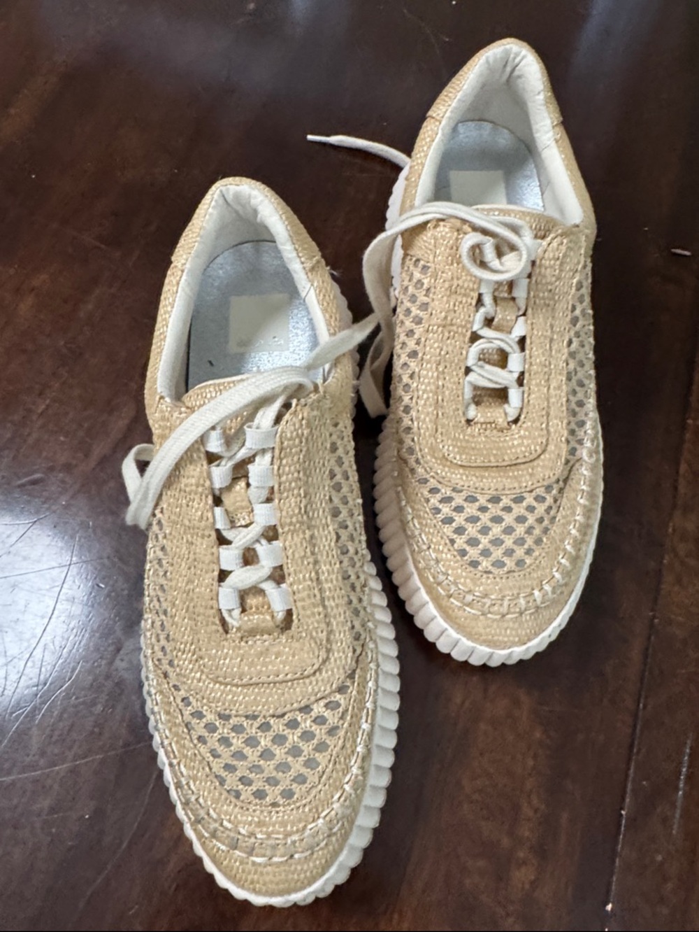 Dolce Vita Beige Woven Lace-Up Sneakers